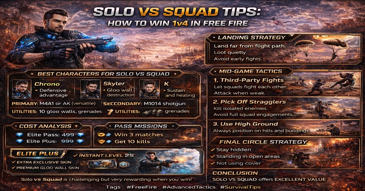 Solo vs Squad Tips: How to Win 1v4 in Free Fire