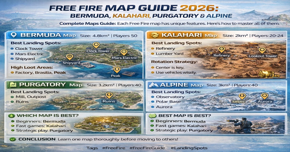 Free Fire Map Guide 2026: Bermuda, Kalahari, Purgatory & Alpine