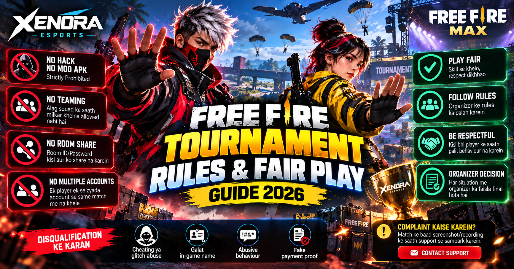 Free Fire Tournament Rules & Fair Play Guide 2026: Hack, Teaming aur Ban