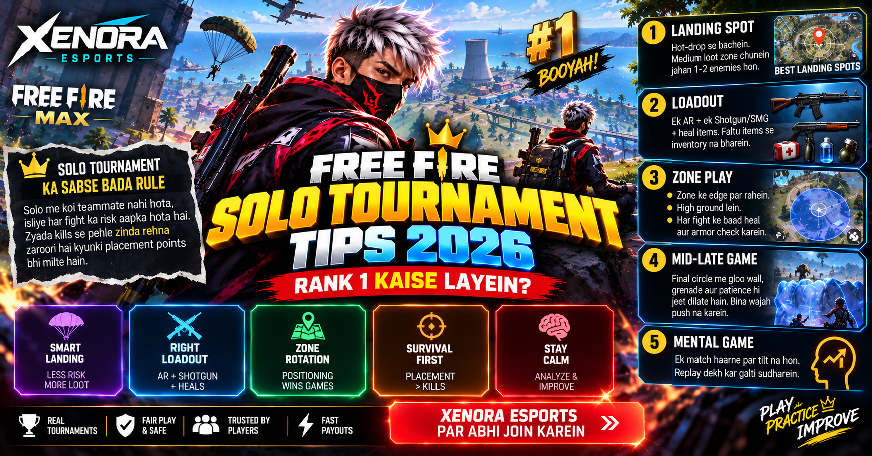 Free Fire Solo Tournament Tips 2026: Rank 1 Kaise Layein