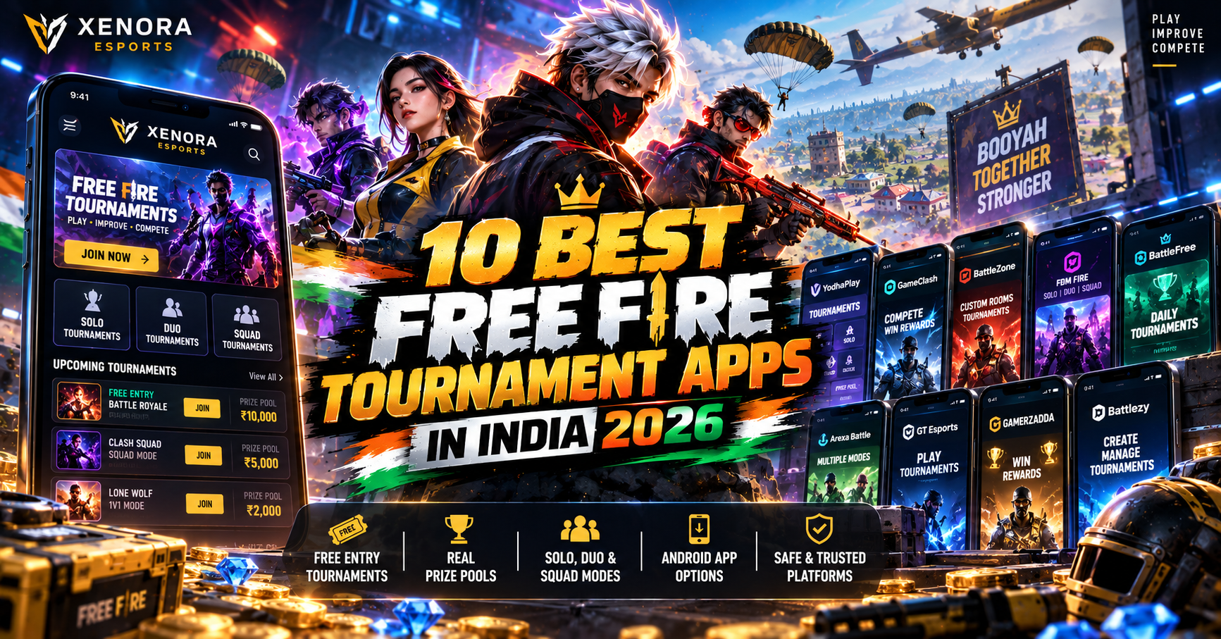 10 Best Free Fire Tournament Apps in India 2026 – Free Entry, APK & Prize Money