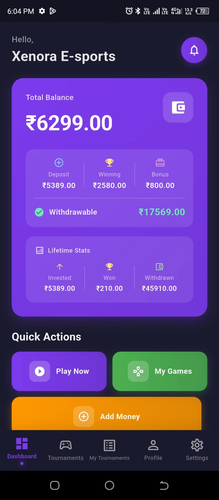Xenora Esports App Interface